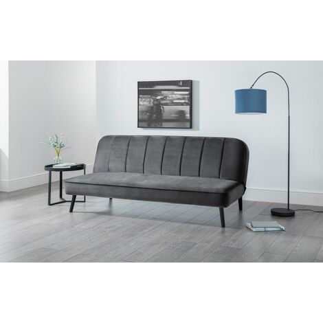 Miro Curved Back Grey Velvet Sofa Bed with Solid Wood Legs