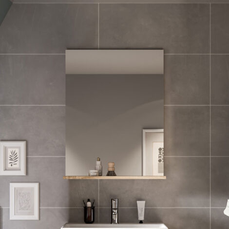 Miroir 1 étagère 60x18x79 cm chêne et blanc - LAMBY