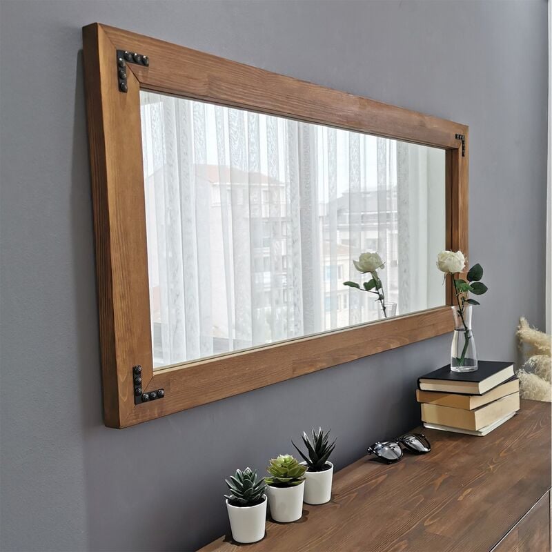 Miroir, 100% pin massif, couleur noyer