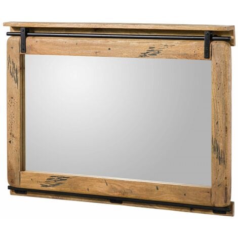MASSIVMOEBEL24 Miroir 114x6x80 bois de mangier laqué naturel RAILWAY 178