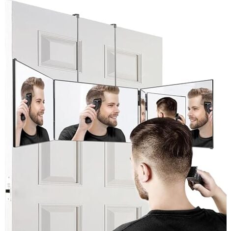 L&H-CFCAHL Miroir 3 faces Miroir 3 Voies miroir 360 Coupe-Selfie à 360 degrés miroir mural Portable tri-pli réglable et Pliable avec Crochet hautement rétractable noir sans led