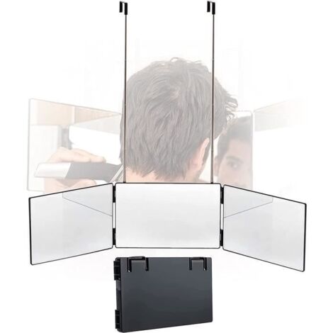 Miroir 3 faces pliable avec crochet - Self Cut Mirror - Noir - Verre et ABS - 34cm