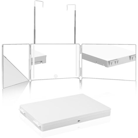 DIGITALAB Miroir 3 faces pliable avec LED Miroir LED 360° Pour Le Maquillage Peignage Coupe Cheveux Blanc