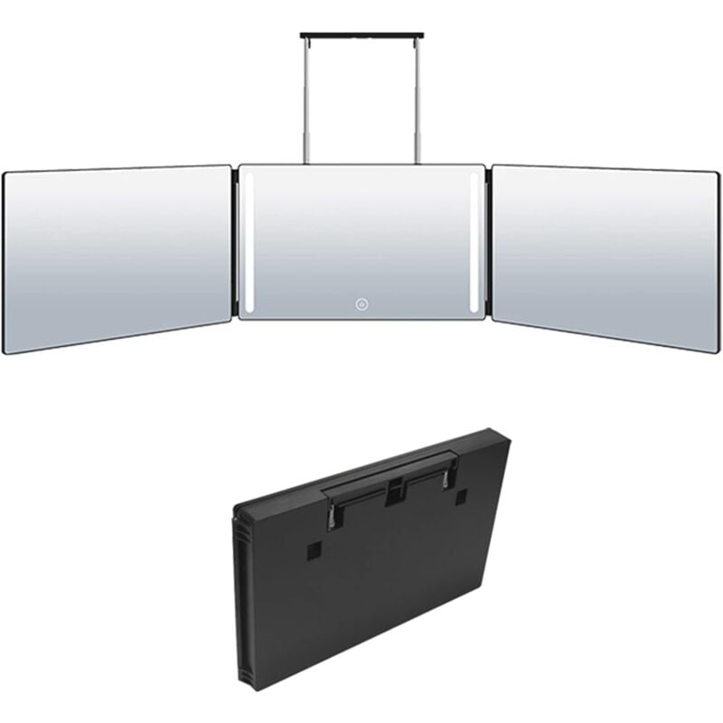 Miroir 360° à 3 voies avec LED, miroir de rasage pliable, miroir de maquillage réglable en hauteur, miroir de maquillage, miroir de maquillage,