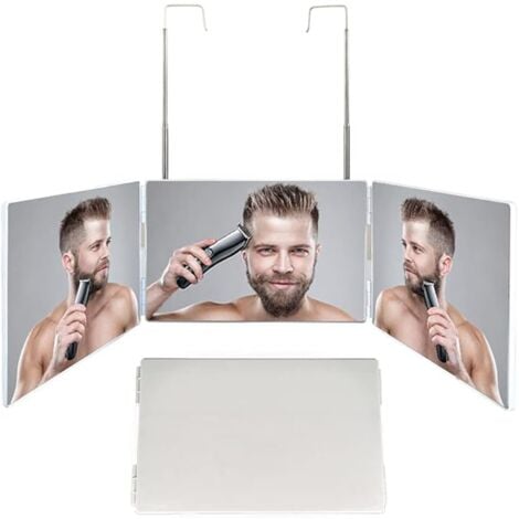 Miroir 360 Miroir 3 faces Miroir 3 Voies miroir grossissant Coupe-Selfie à 360 degrés miroir mural Portable tri-pli réglable et Pliable avec Crochet hautement rétractable blanc sans led
