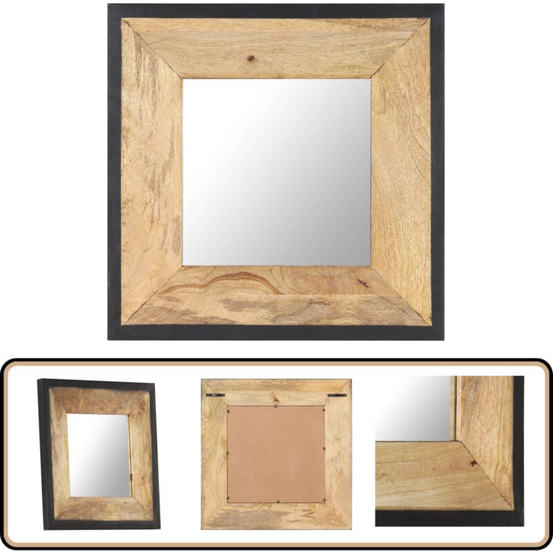 Miroir 50x50 cm Bois de manguier massif - Miroir Mural - Miroir Décoratif - Miroir En Bois - Miroir Design - Miroir Salle De Bain