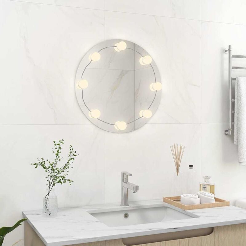 Miroir mural avec lampes led Rond Verre