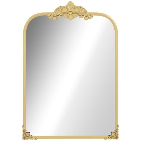 Miroir 60x87 cm, miroir de salle de bain carré, miroir mural, miroir de couloir, style baroque avec cadre décoratif en métal, miroir décoratif de salle de bain - Doré