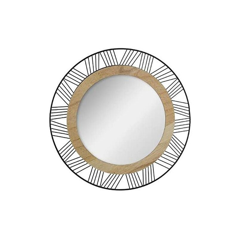 Atmosphera - Miroir Rond en Métal & Bois Joe 45cm Noir