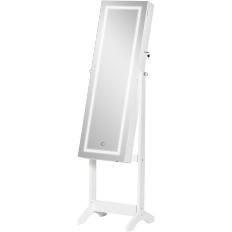 Miroir à bijoux sur pied avec éclairage LED, inclinaison réglable et verrouillage, 46 x 36,5 x 151,5 cm