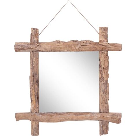 Miroir à bûches，Miroir Mural， Deco Salon Chambre Naturel 70x70 cm Bois de récupération massif DYHB412820