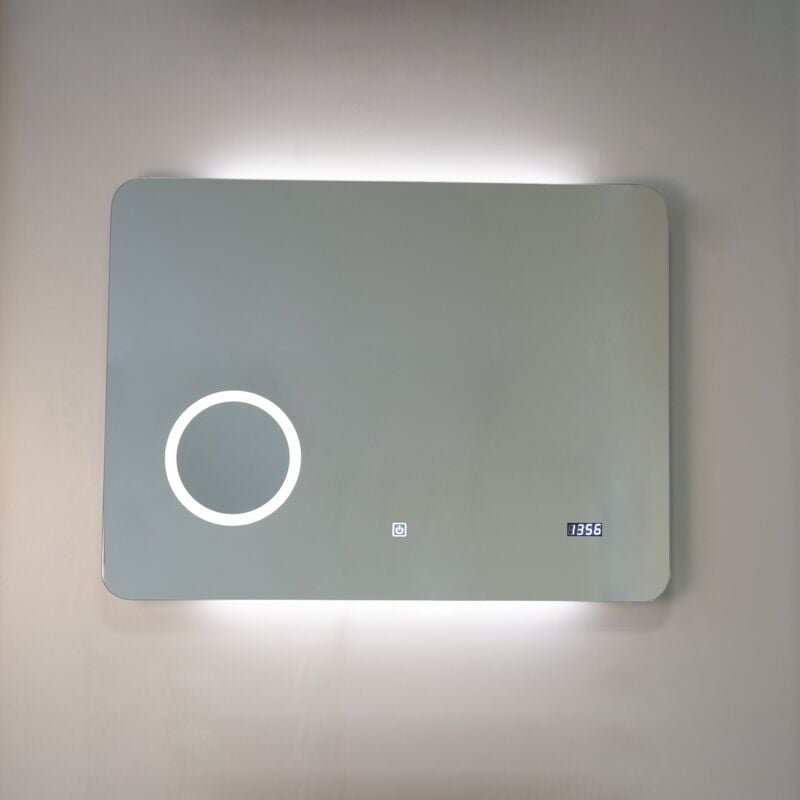 Iperbriko - Miroir à led 80x60 avec horloge numérique