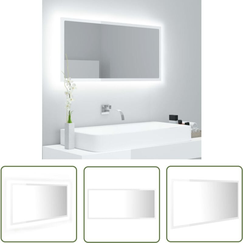 Maison Chic - The Living Store Miroir à led de bain Blanc brillant 90x8,5x37 cm Acrylique - Miroir Led - Miroir Salle De Bain - Miroir Moderne