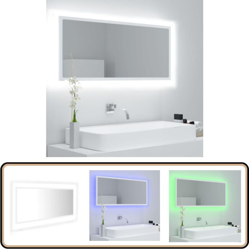 Miroir à led de salle de bain Blanc 100x8,5x37 cm Acrylique - Miroir Led - Miroir Salle De Bain - Meuble Salle De Bain - Éclairage Salle De Bain