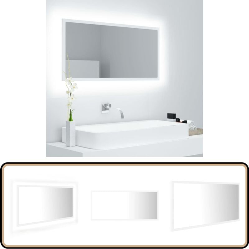 Miroir à led de salle de bain Blanc 90x8,5x37 cm Acrylique - Miroir Led - Miroir Salle De Bain - Meuble Salle De Bain - Miroir Moderne - Éclairage Led