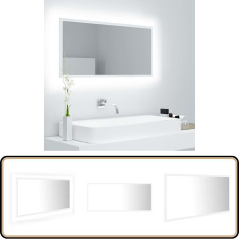 Miroir à LED de salle de bain Blanc 90x8,5x37 cm Acrylique - Miroir Led - Miroir Salle De Bain - Meuble Salle De Bain - Miroir Moderne - Éclairage Led