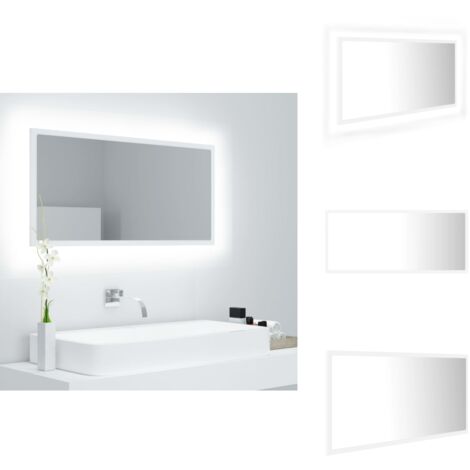 Miroir à LED de salle de bain Blanc 90x8,5x37 cm Acrylique - Miroir Led - Miroir Salle De Bain - Meuble Salle De Bain - Miroir Moderne - Éclairage Led