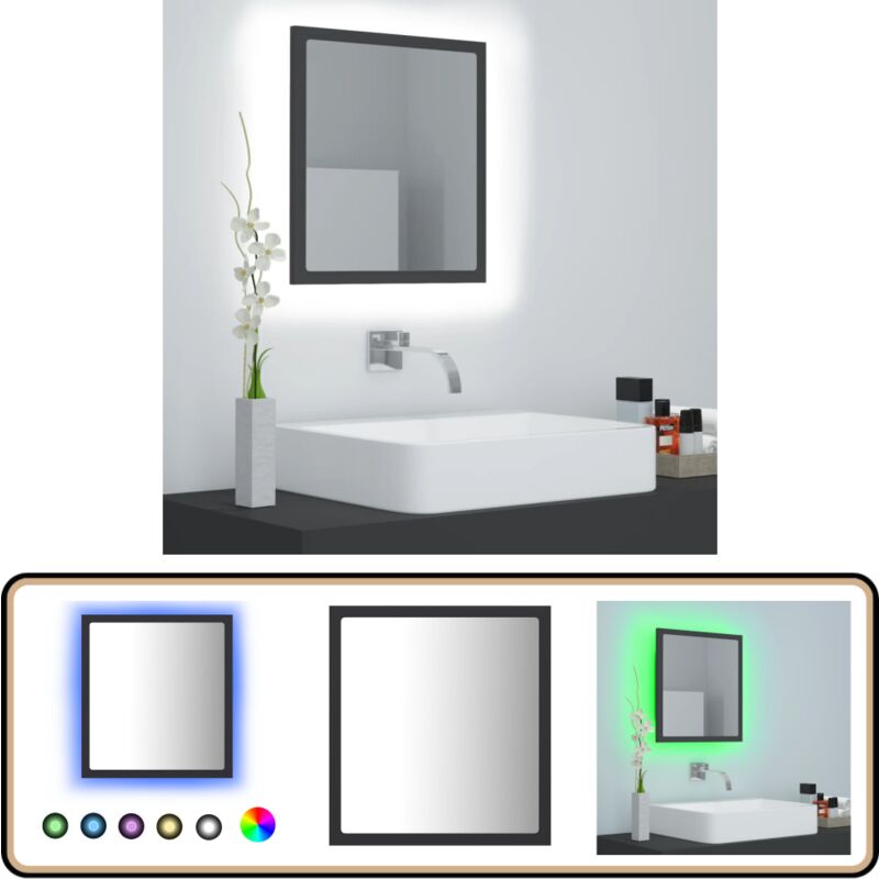 Miroir à led de salle de bain Gris 40x8,5x37 cm Acrylique - Miroir Led - Miroir Salle De Bain - Meuble Salle De Bain - Éclairage Salle De Bain