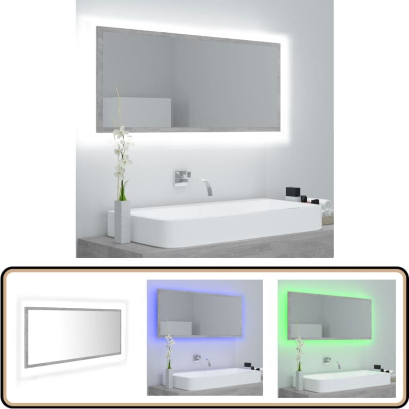 Miroir à led de salle de bain Gris béton 100x8,5x37cm Acrylique - Miroir Led - Miroir Salle De Bain - Meuble Salle De Bain - Éclairage Salle De Bain