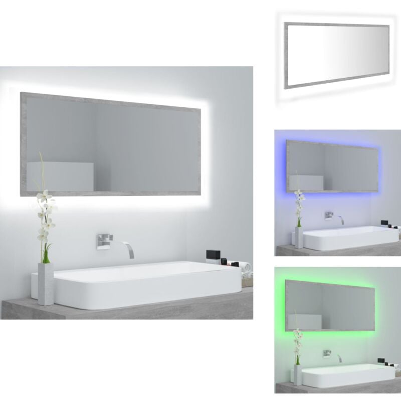 Miroir à led de salle de bain Gris béton 100x8,5x37cm Acrylique - Miroir Led - Miroir Salle De Bain - Meuble Salle De Bain - Éclairage Salle De Bain