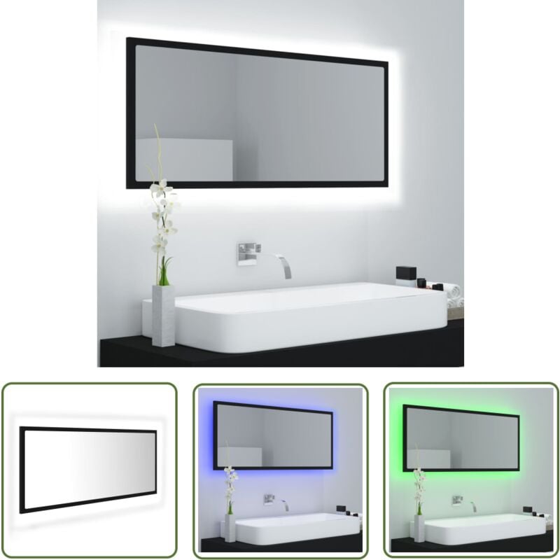 Devenirriche - The Living Store Miroir à led de salle de bain Noir 100x8,5x37 cm Acrylique - Miroir Led - Miroir Salle De Bain - Meuble Salle De Bain