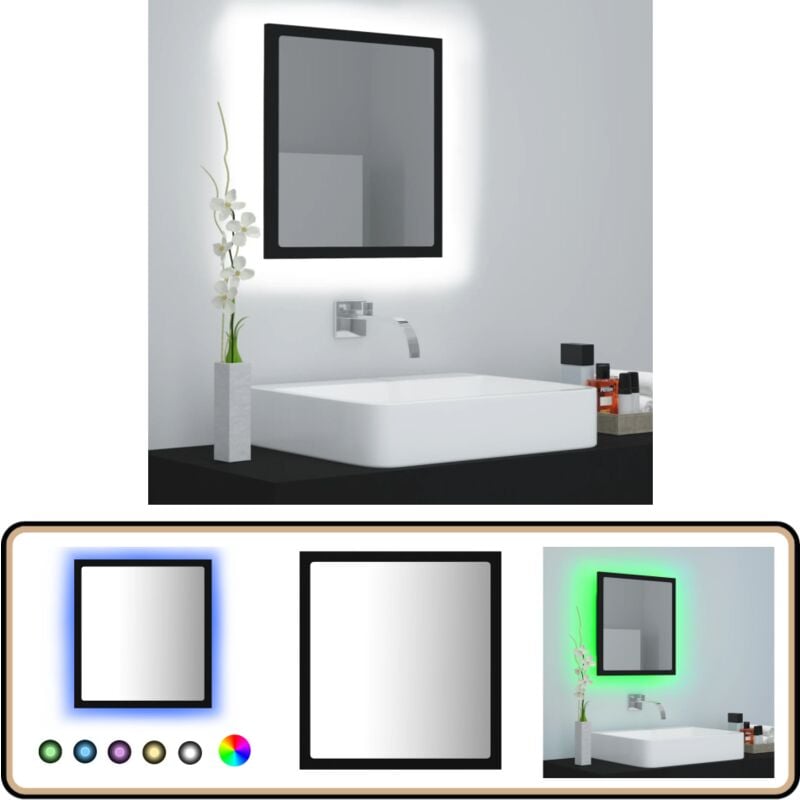 Miroir à led de salle de bain Noir 40x8,5x37 cm Acrylique - Miroir Led - Miroir Salle De Bain - Meuble Salle De Bain - Éclairage Salle De Bain