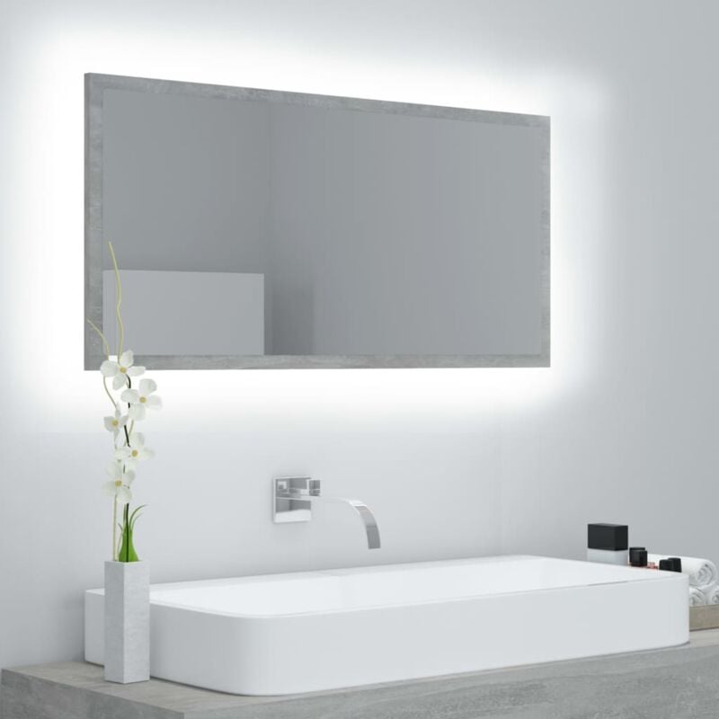 Vidaxl - Miroir à led de salle de bain Gris béton 90x8,5x37 cm Acrylique
