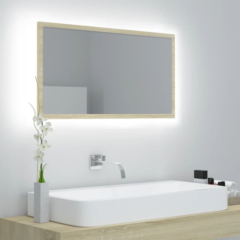 Miroir led de salle de bain Chêne sonoma 80x8,5x37 cm Acrylique