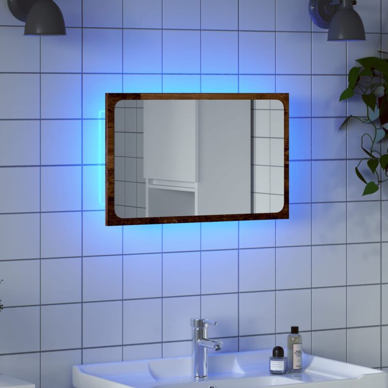 Miroir de salle de bain avec lumière led vieux bois 60x8,5x38cm - Vidaxl