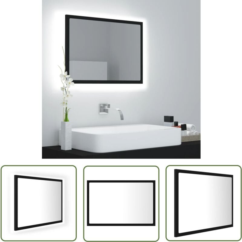Devenirriche - The Living Store Miroir à led de salle de bain Noir 60x8,5x37 cm Acrylique - Miroir Led - Miroir Salle De Bain - Meuble Salle De Bain