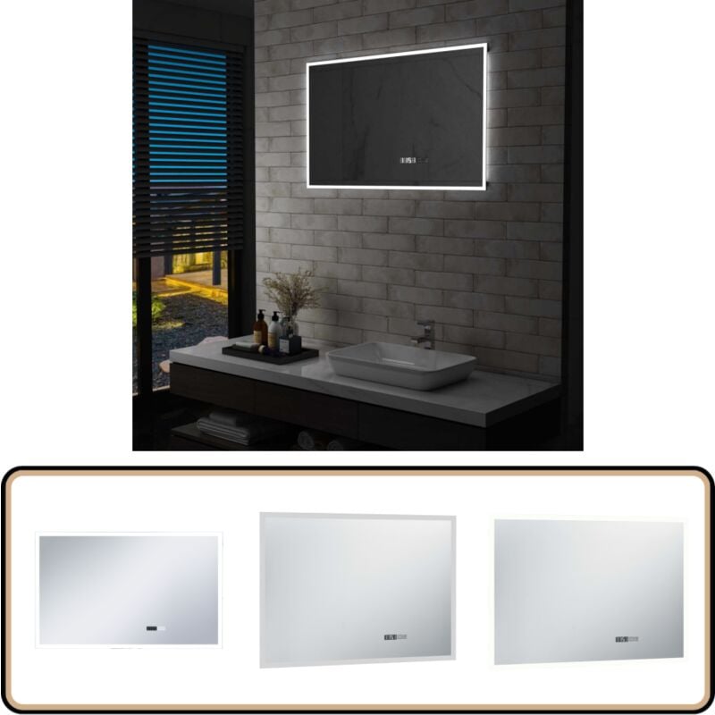 Miroir à led et capteur tactile et affichage d'heure 100x60 cm - Miroir Led - Miroir Salle De Bain - Éclairage Salle De Bain - Miroir Décoratif