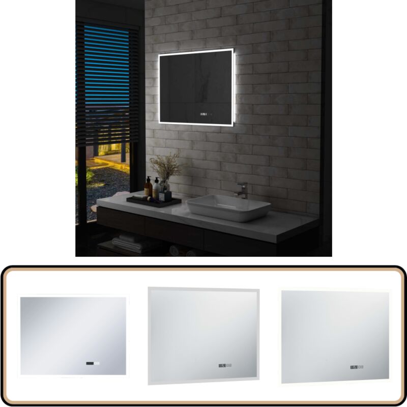 Vidaxl - Miroir à led et capteur tactile et affichage d'heure 80x60 cm - Miroir Led - Miroir Salle De Bain - Éclairage Salle De Bain - Miroir