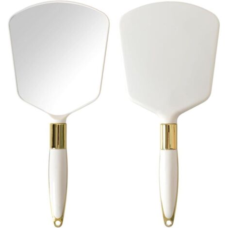 Miroir à main, miroir de maquillage avec poignée professionnelle, miroir de courtoisie pour le maquillage quotidien (24 x 11 cm) (carré blanc)