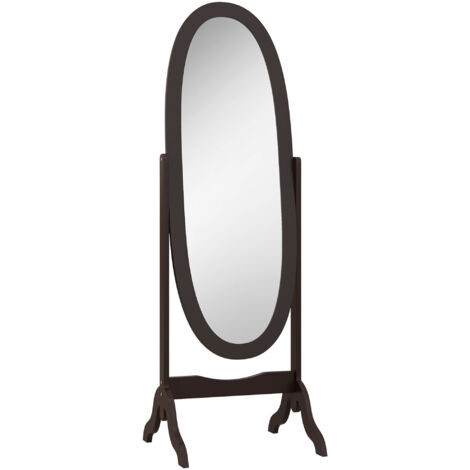 Miroir à pied ovale style shabby chic inclinaison réglable 48 x 46 x 147 cm mdf café