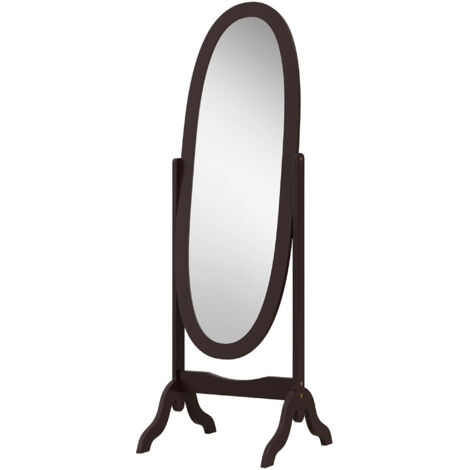 Miroir à pied ovale style shabby chic inclinaison réglable 48 x 46 x 147 cm mdf café