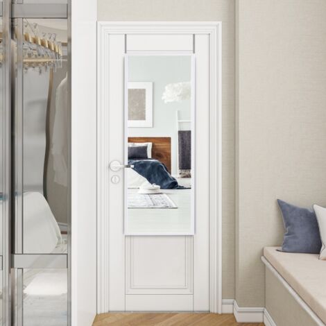 Miroir à Suspendre sur Porte 36,5x107 CM Blanc avec Crochets Réglables CW64075