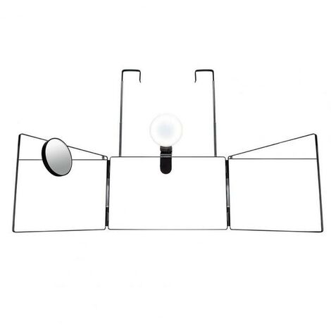 Miroir à trois volets, mains libres sans distorsion, bricolage, loupe 10X, auto-coupe de cheveux, style, miroir à trois volets avec lumière de remplissage pour la maison,Black