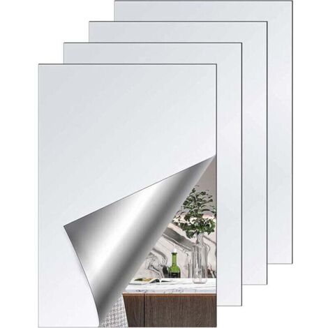 Miroir Adhesif Mural,4Pcs Miroir Mural Autocollant, sans Cadre,20 x 30cm Feuille Miroir Acrylique,Miroir Adhesif Porte pour à Collersalle de Bainsalonchambre