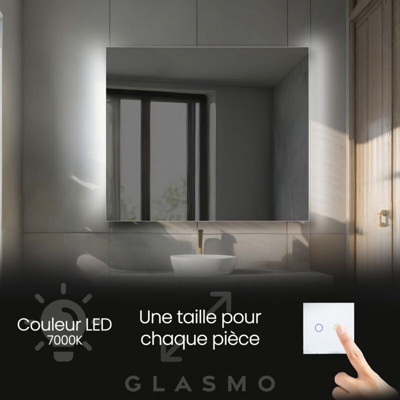 Foram - Miroir Salle de Bain led 120x100 cm Alana - Horizontal Rectangulaire Miroir Mural Avec Éclairage Intégré Miroir Lumineux - Blanc Froid 7000 k