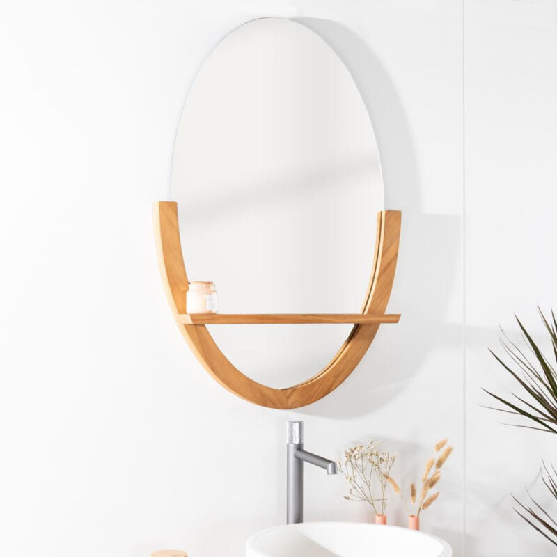 Miroir Anita de salle de bain ovale en teck massif