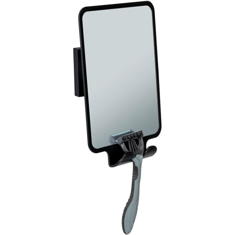 Wenko - Miroir Quadro noir 14x19,5 cm anti-buée sans perçage miroir mural en abs fixation sans percer miroir de salle de bain noir miroir vacuum-loc