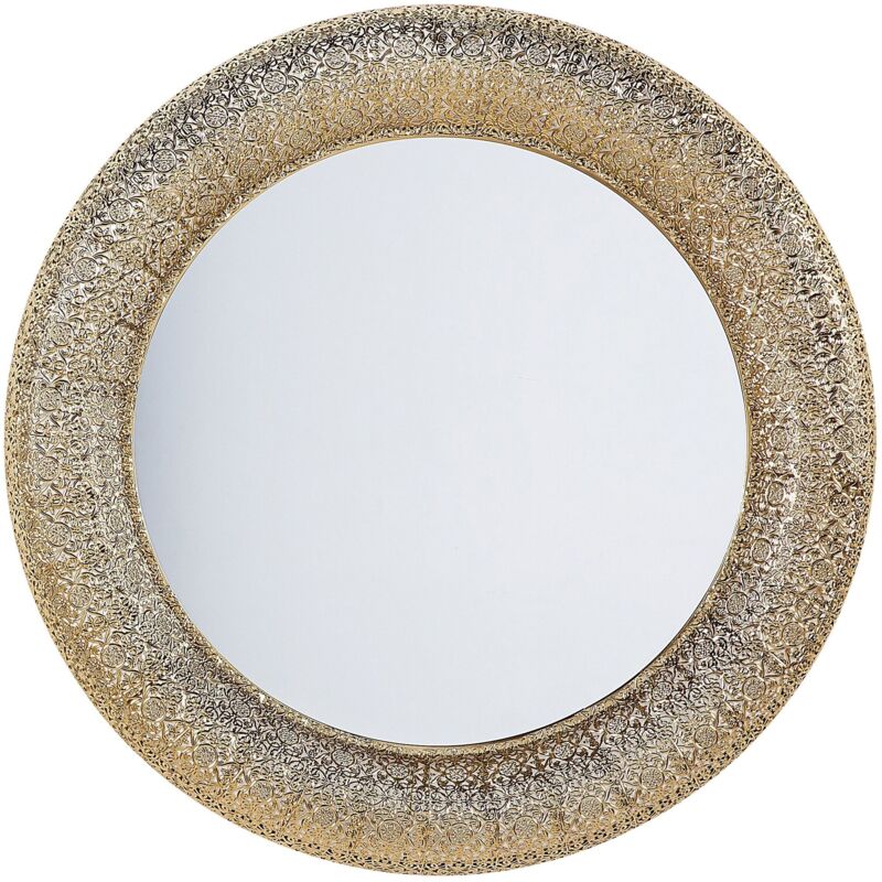 Beliani - Miroir Murale de Forme Ronde fabriqué en Métal Doré avec Finition Précise 80 cm de Diamètre pour Salon ou Hall d'Entrée