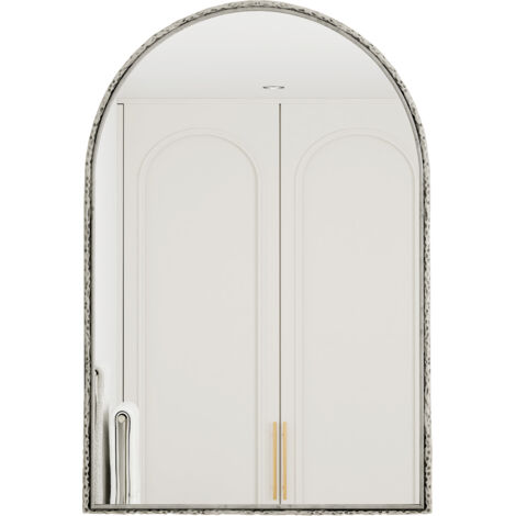 Miroir arqué argent - Miroir mural pour salle de bains, salon, chambre, entrée - Déco murale élégante - Fixation murale
