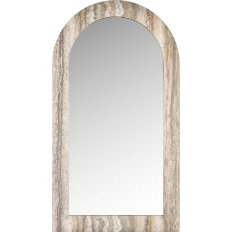 Miroir arqué finition travertin gris ambiance raffinée - Travertin gris nuancé naturel