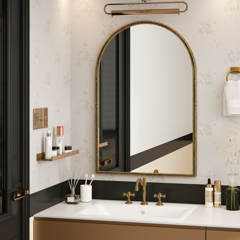 Redom - Miroir arqué, miroir mural pour salle de bain, miroir de courtoisie ou miroir en arc de décoration murale pour salon, chambre à coucher,