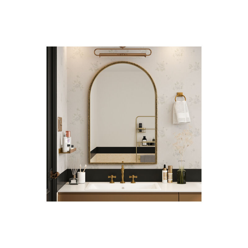 Miroir arqué,Miroir mural pour la salle de bain,Miroir de toilette ou Miroir mural décoratif,Miroir arqué pour le salon,la chambre,l'entrée,Doré