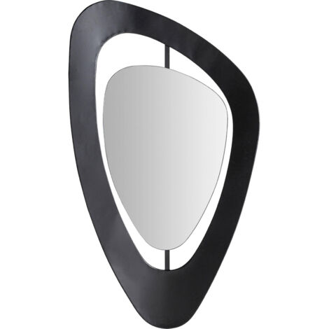 Miroir art déco noir finition vieilli fer et bois raffiné - Noir finition vieilli bronze bois clair