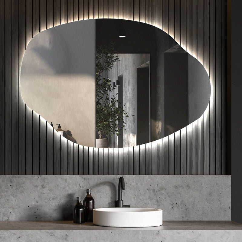 Foram - Miroir asymétrique avec lumiere led 74x54 cm Miroir de Salle de Bain Blanc Froid 7000K OBK221 - transparent