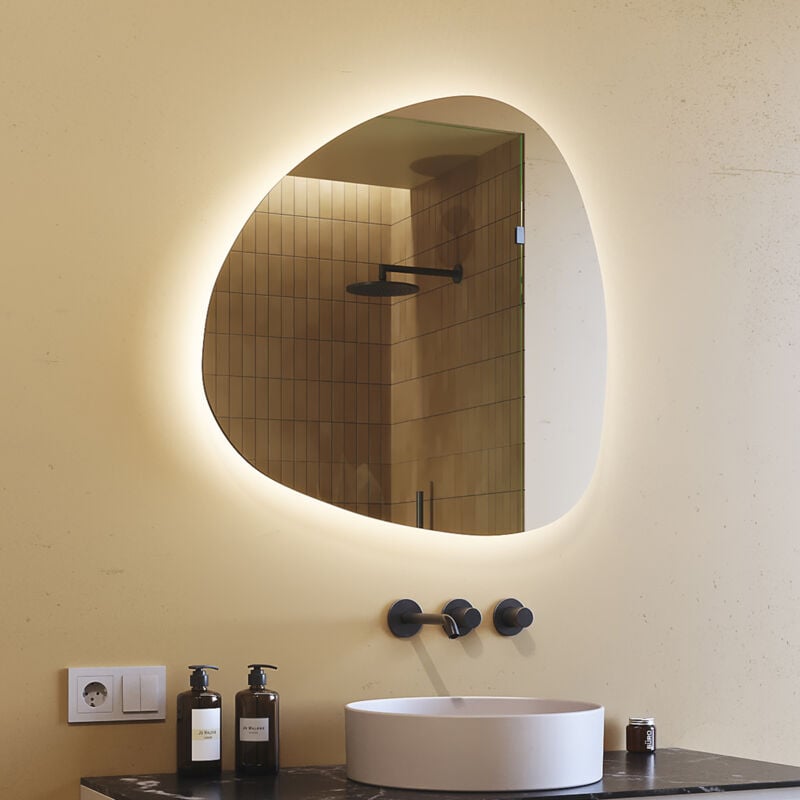 Miroir asymétrique avec lumiere LED 74x74 cm Miroir de Salle de Bain Blanc Froid 6500K JAJ221