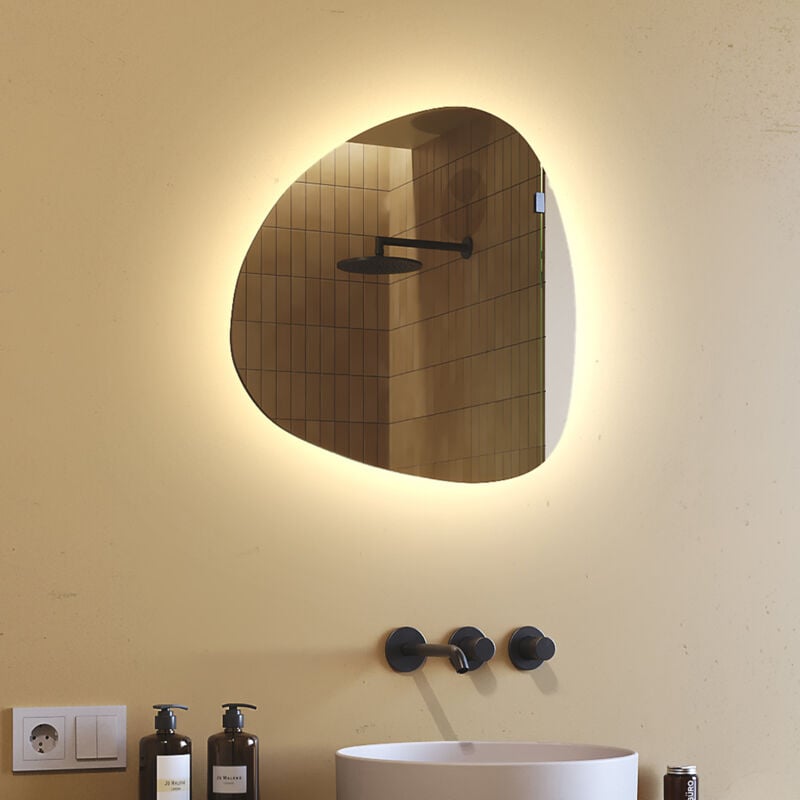 Miroir asymétrique avec lumiere led 54x54 cm Miroir de Salle de Bain Blanc Neutre 4500K JAJ221